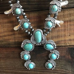 Western Navajo Squash Blossom Turquoise Necklace